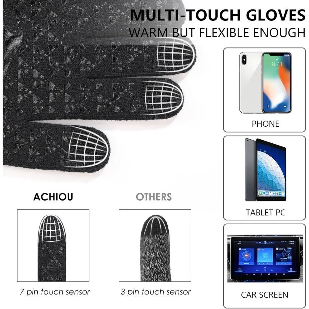 Women's Black Upgraded Touch Screen Warm Thermal Soft Knit Lining Winter Gloves
